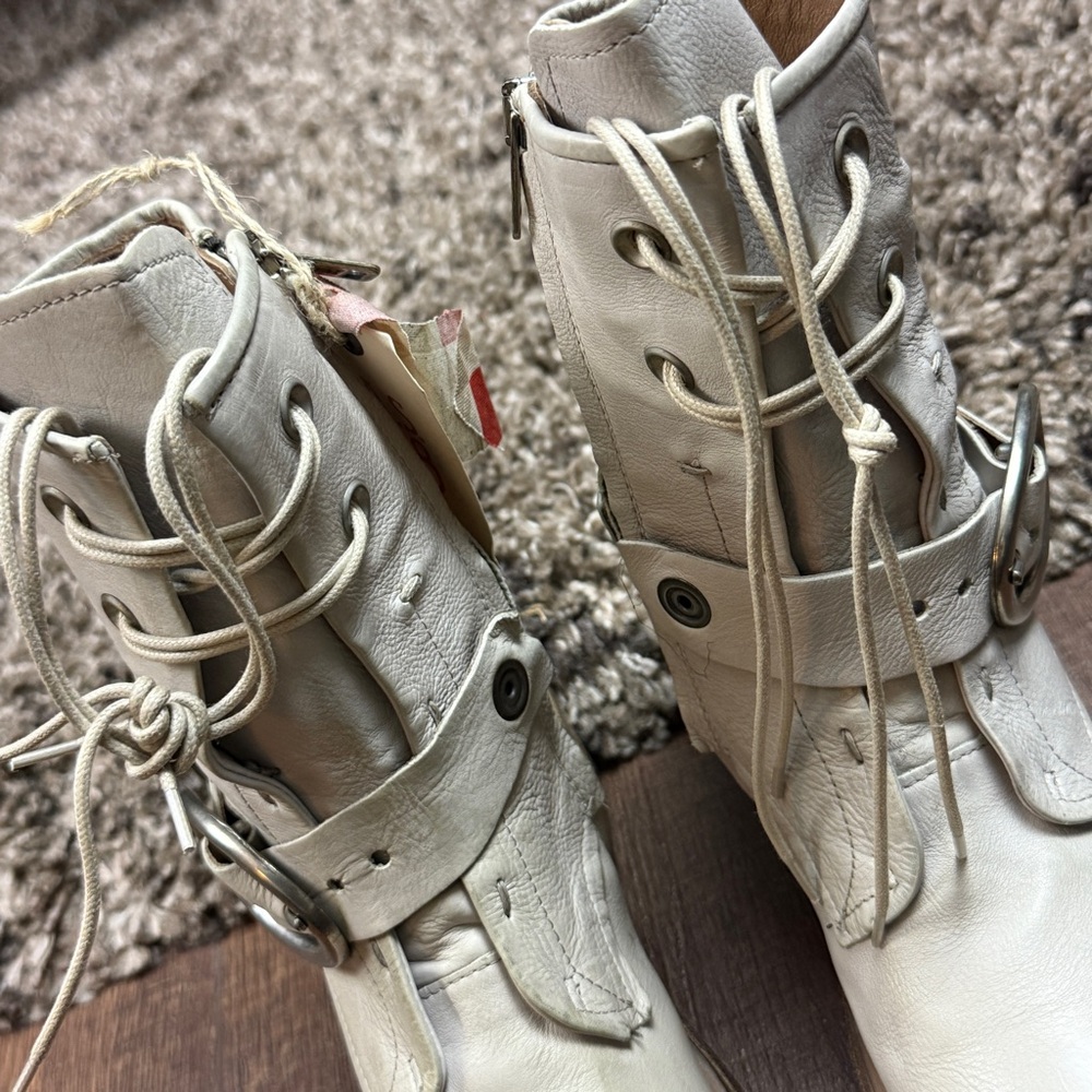 A.S.98 Faust Off-White Lace-Up Moto Leather Boots 
Size 37EU Women - Picture 7 of 16